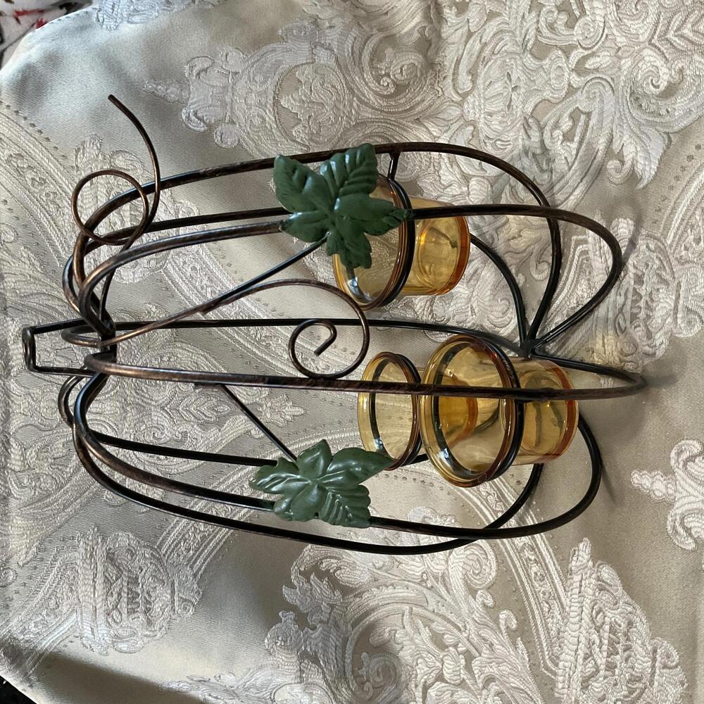 Yankee Candle Pumpkin-Shaped Multi-Metal Candle Holder with Amber Glass Cups